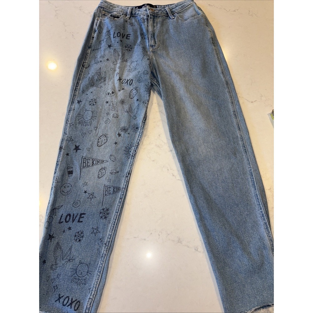 Hollister Womens Denim Doodle Jeans 3R 26X27 Blue Ultra High-Rise Mom Y2K Frayed